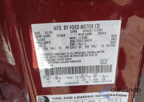 2009 Ford F-150 Xl/Xlt from USA, damaged, VIN 1FTRW12829FA90339